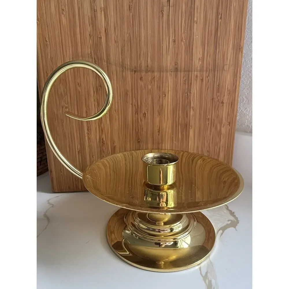 Baldwin Large Brass Taper Candle Stick Holder With Spiral Finger Loop 9
